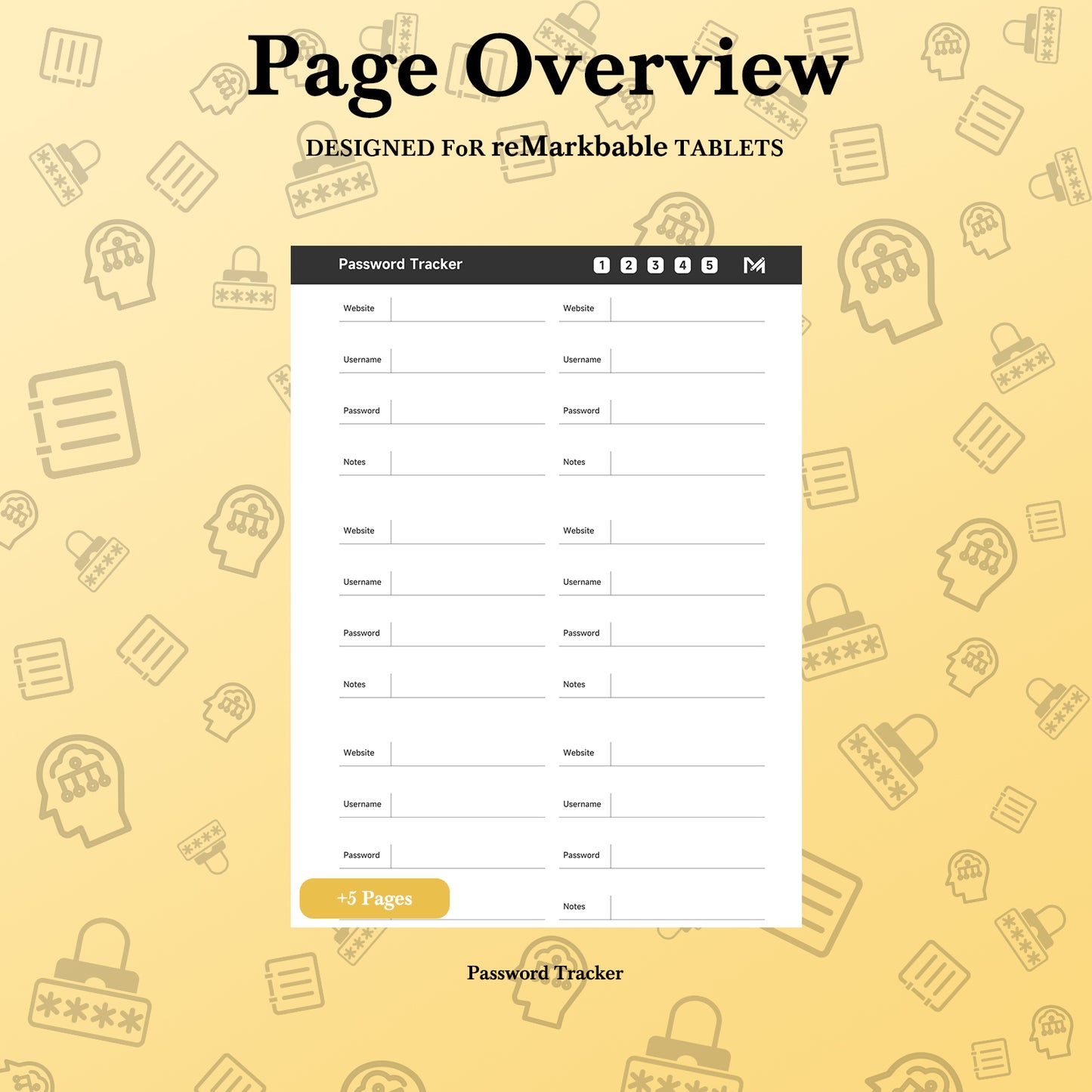 ReMarkable 2 Templates, Password Tracker