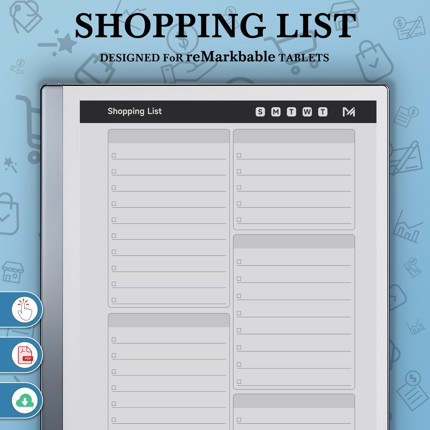 ReMarkable 2 Templates, Shopping List