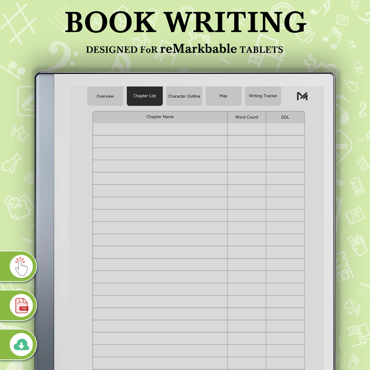 ReMarkable 2 Templates, Book Writing