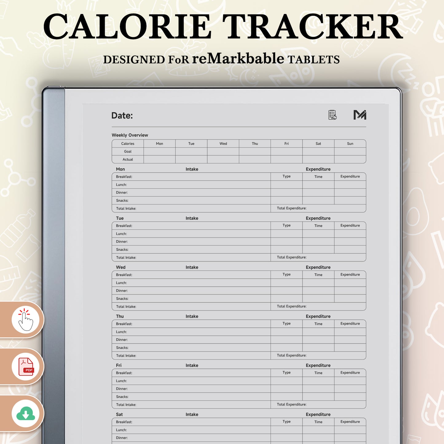 ReMarkable 2 Templates, Calorie Tracker