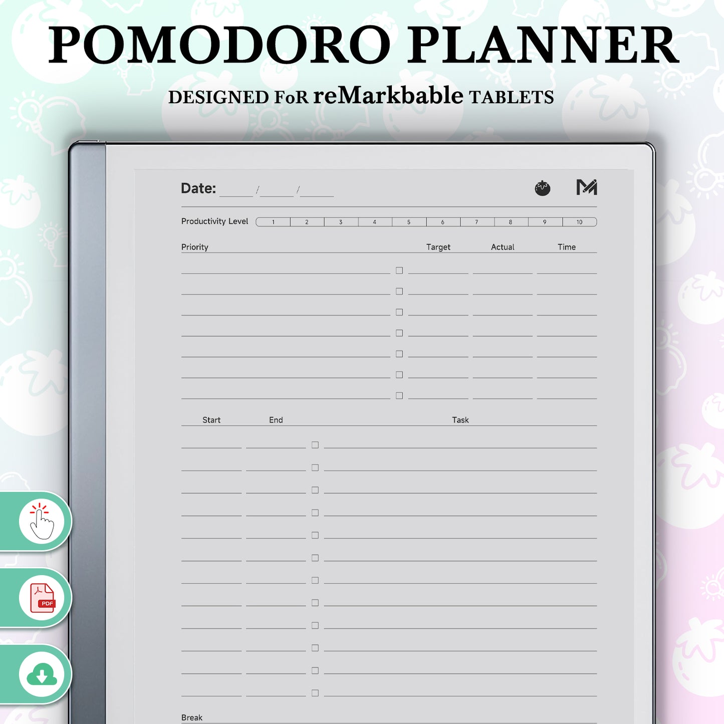 ReMarkable 2 Templates, Pomodoro Planner