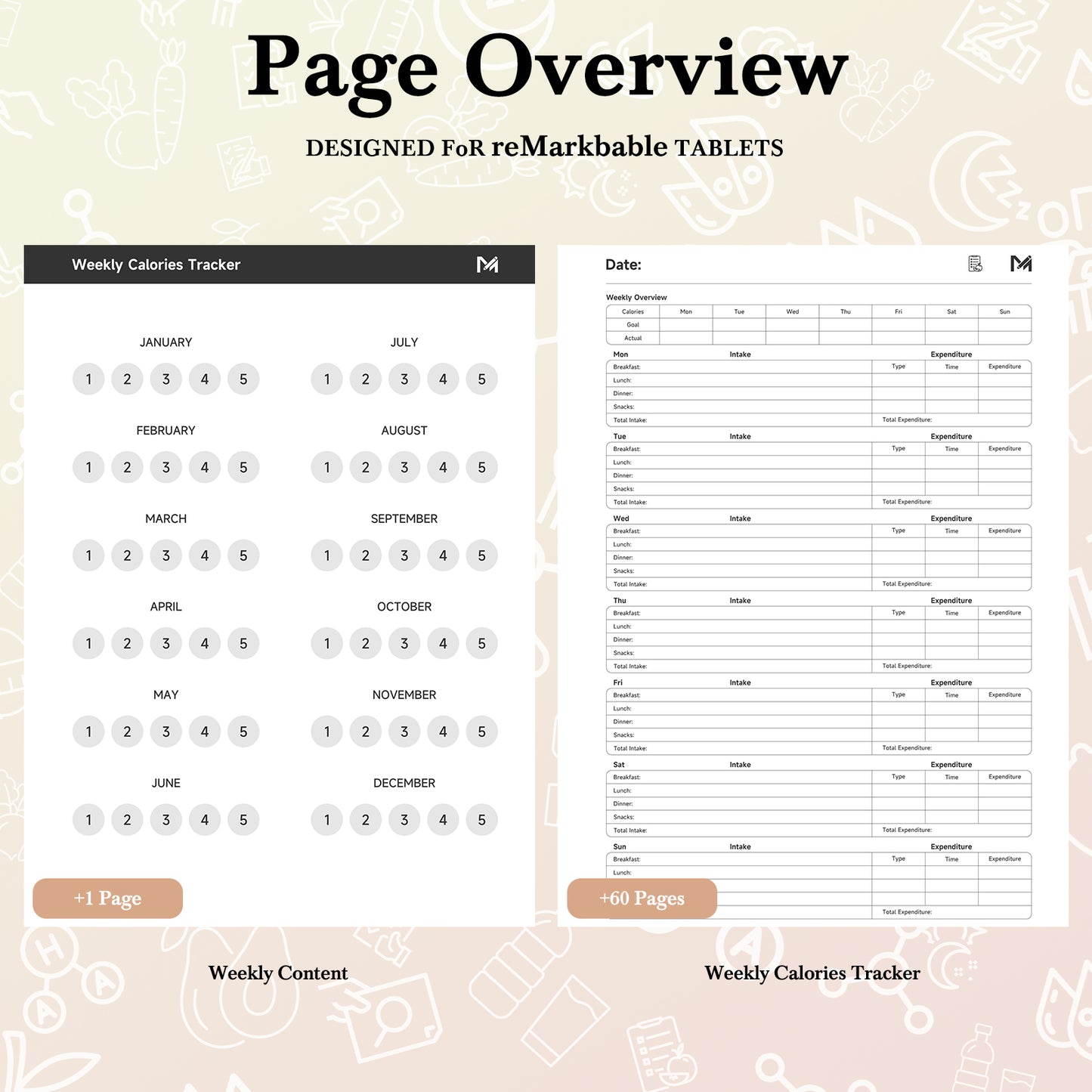 ReMarkable 2 Templates, Calorie Tracker