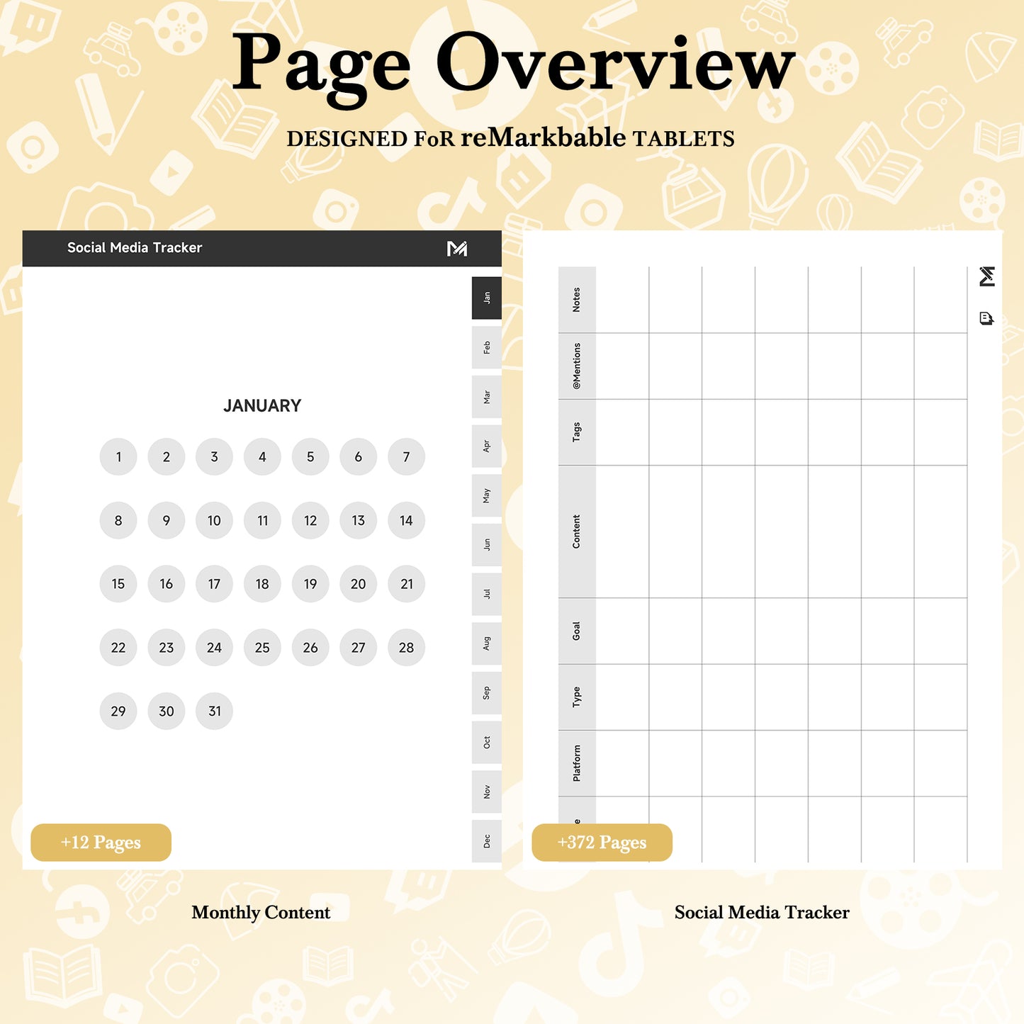 ReMarkable 2 Templates, Social Media Tracker