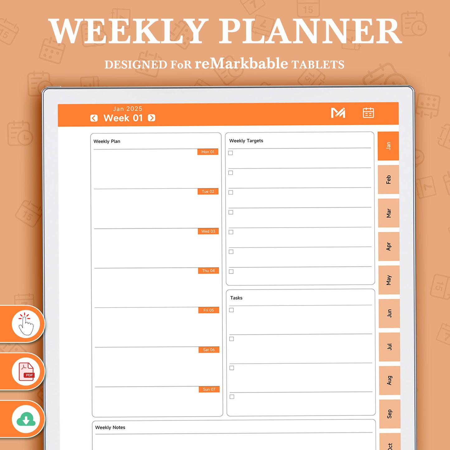 ReMarkable Paper Pro Templates, Weekly Planner 2025