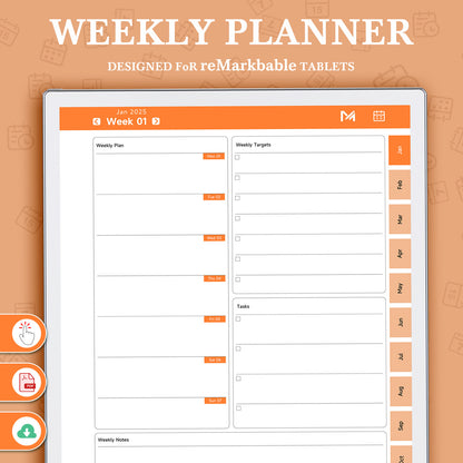 ReMarkable Paper Pro Templates, Weekly Planner 2025