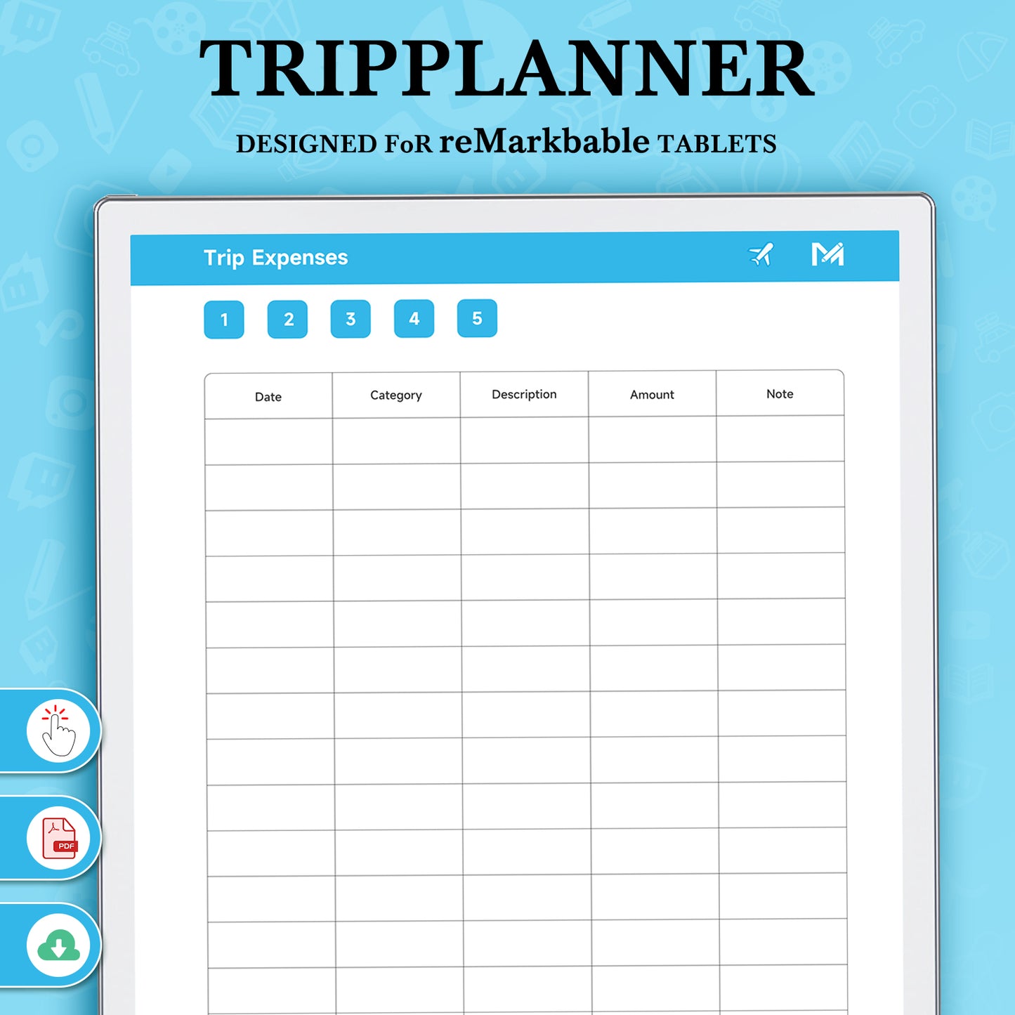 ReMarkable Paper Pro Templates,Trip Planner