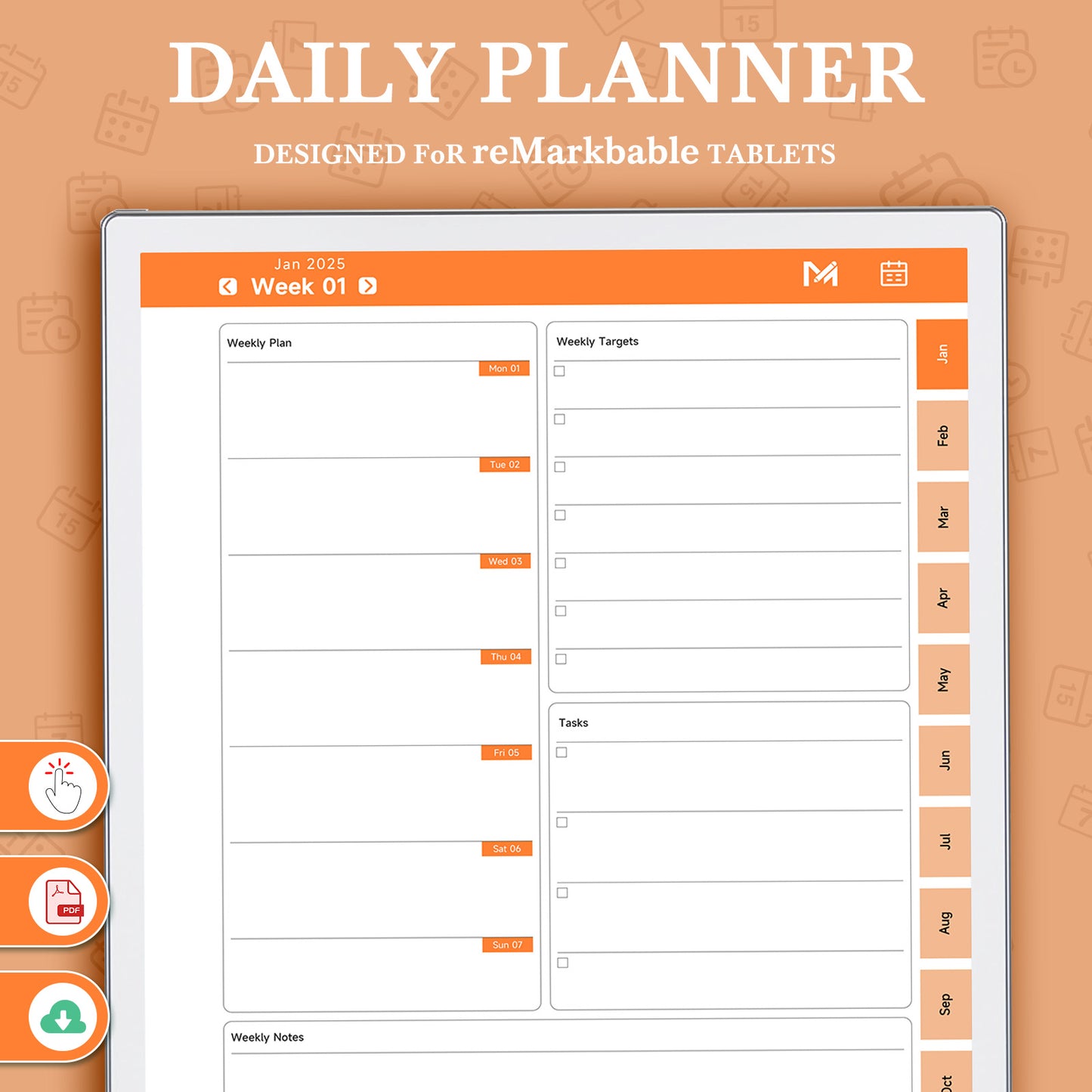 ReMarkable Paper Pro Templates, Daily Planner 2025