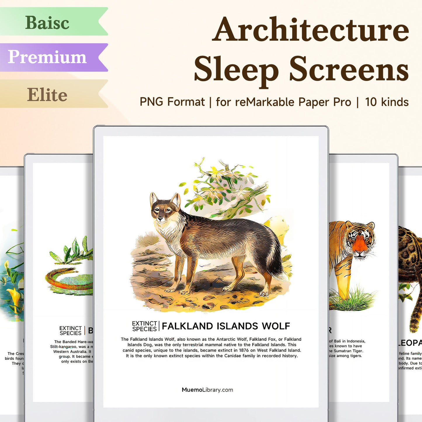 ReMarkable Paper Pro Sleep Screens, 11 PNG Extinct Species