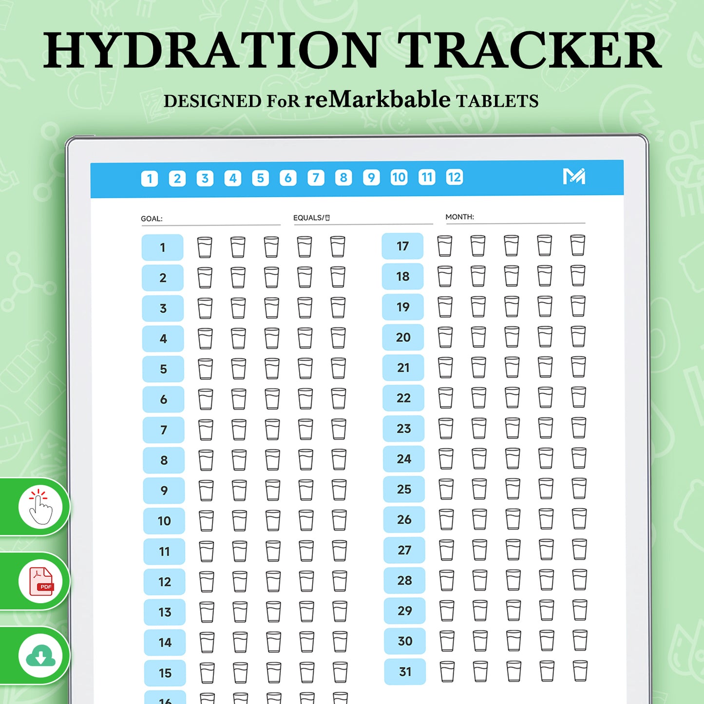 ReMarkable Paper Pro Templates, Hydration Tracker