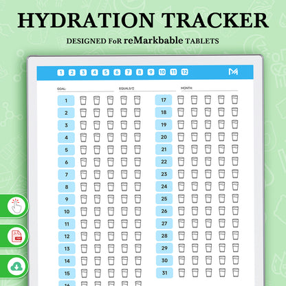 ReMarkable Paper Pro Templates, Hydration Tracker