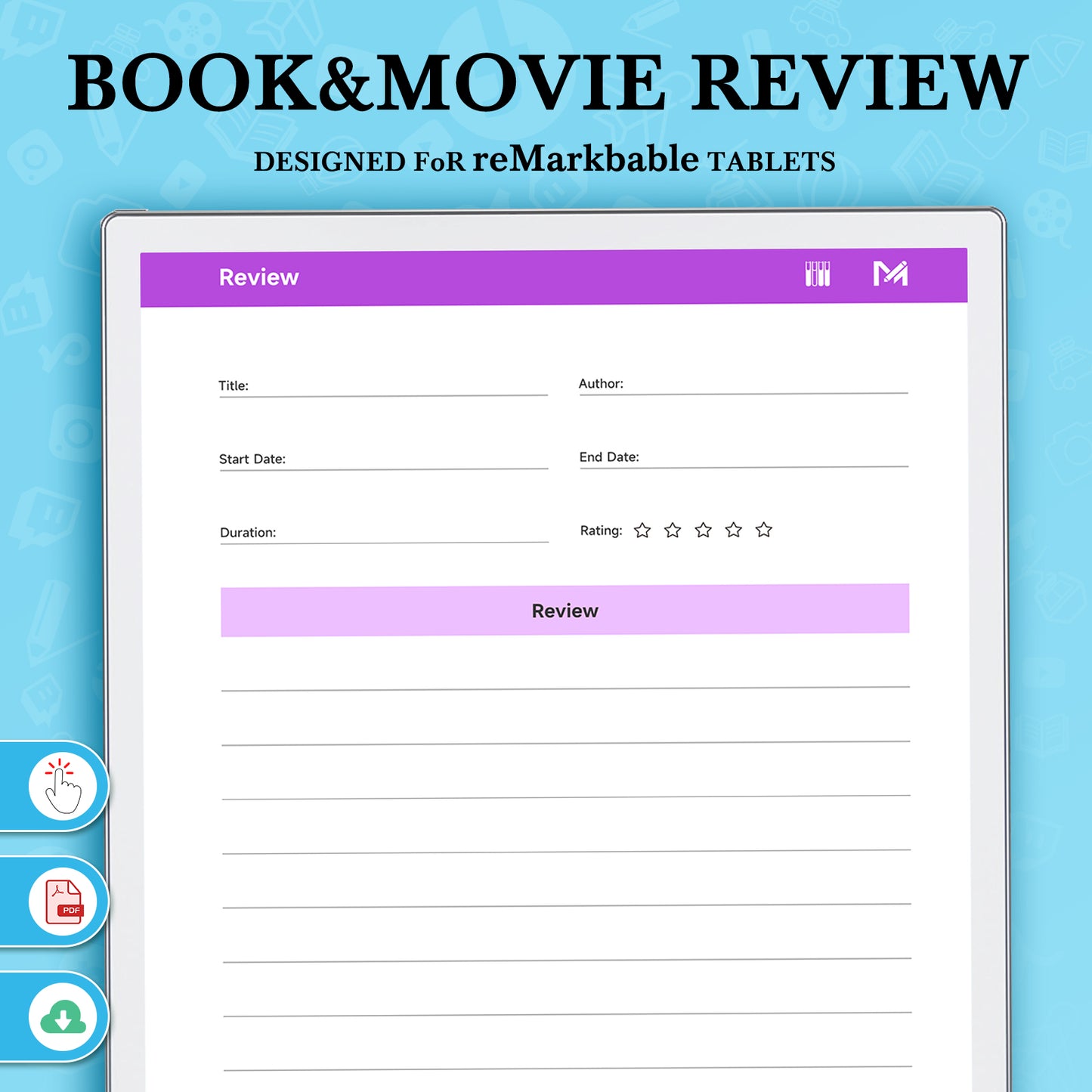 ReMarkable Paper Pro Templates, Book&Movie Review