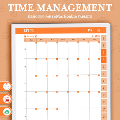ReMarkable Paper Pro Templates, Monthly Calendar 2025