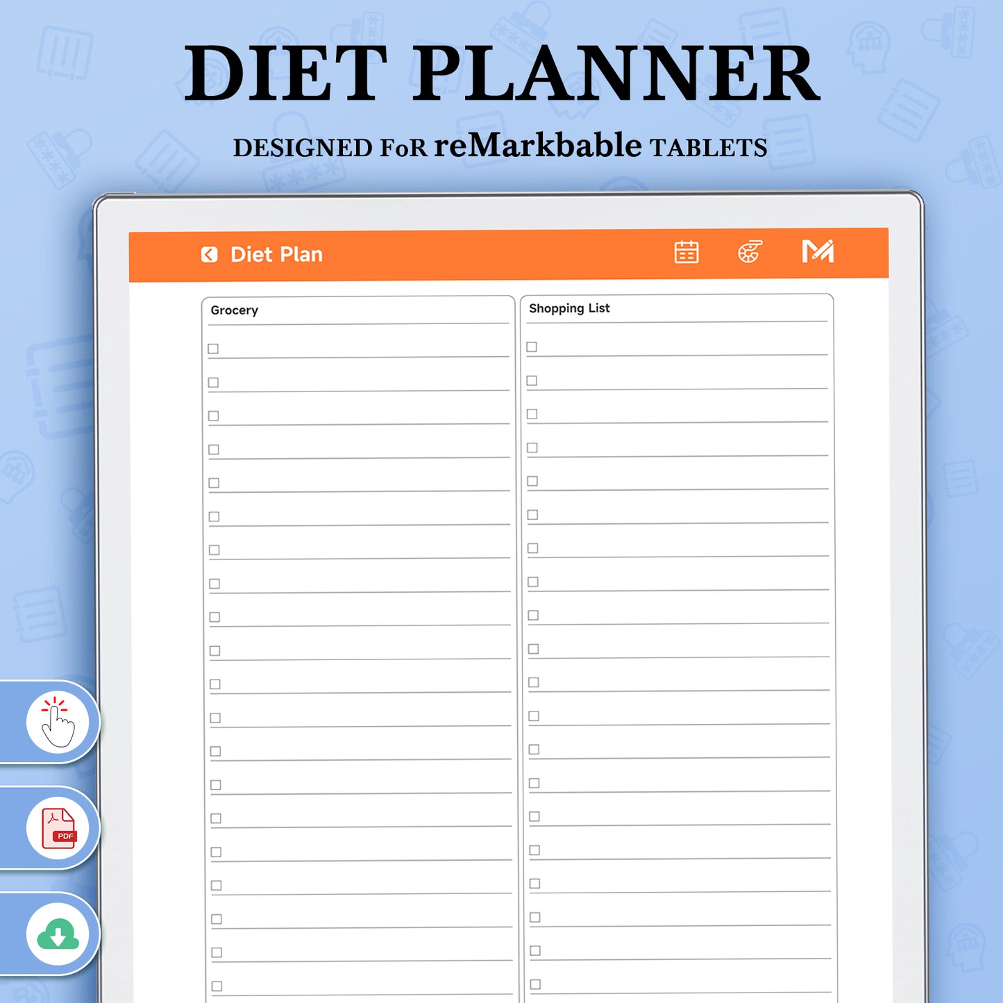 ReMarkable Paper Pro Templates, Diet Planner