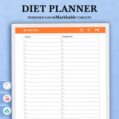 ReMarkable Paper Pro Templates, Diet Planner