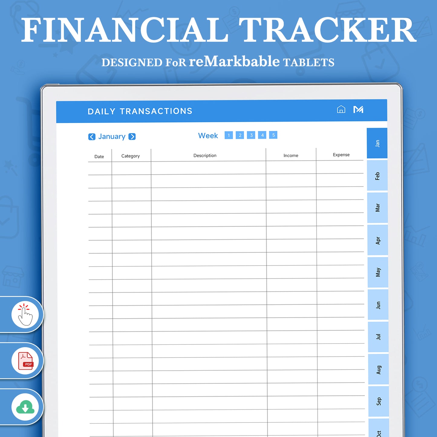 ReMarkable Paper Pro Templates, Financial Tracker