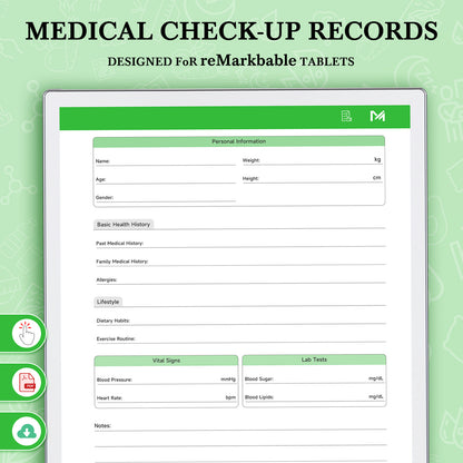 ReMarkable Paper Pro Templates, Medical Check-up Records