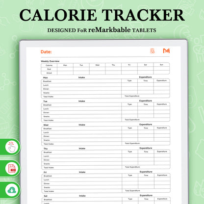 ReMarkable Paper Pro Templates, Calorie Tracker