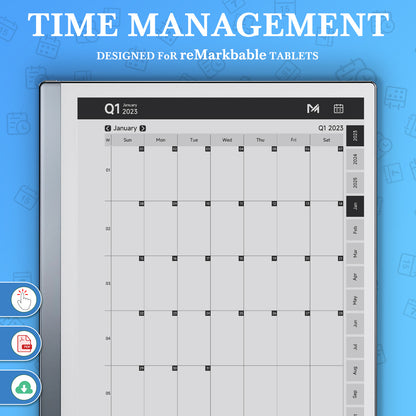 ReMarkable 2 Templates, Monthly Calendar2024+2025
