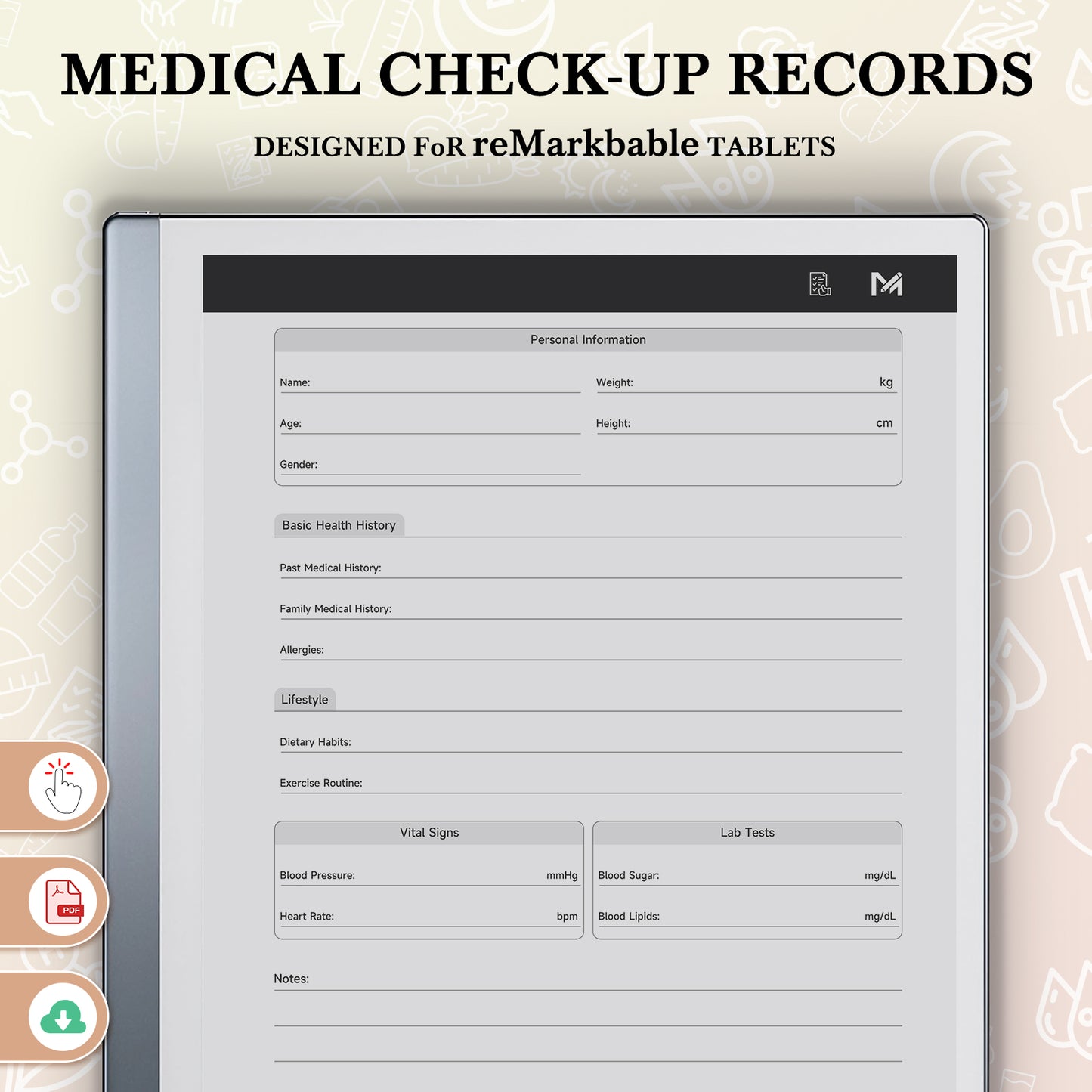 ReMarkable 2 Templates, Medical Check-up Records