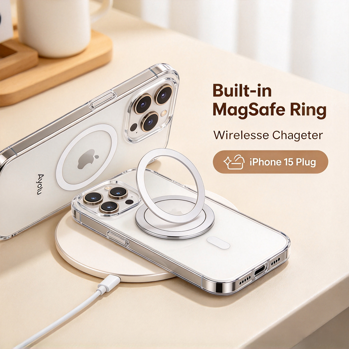 Ayotu Clear Case for iPhone 15 Plus, G‑FORM 13FT Drop Protection MagSafe Compatible Magnetic Phone Cover, 100% Recycled Recyclable Plastic, Plastic‑Neutral Certified Slim Transparent Protective Case
