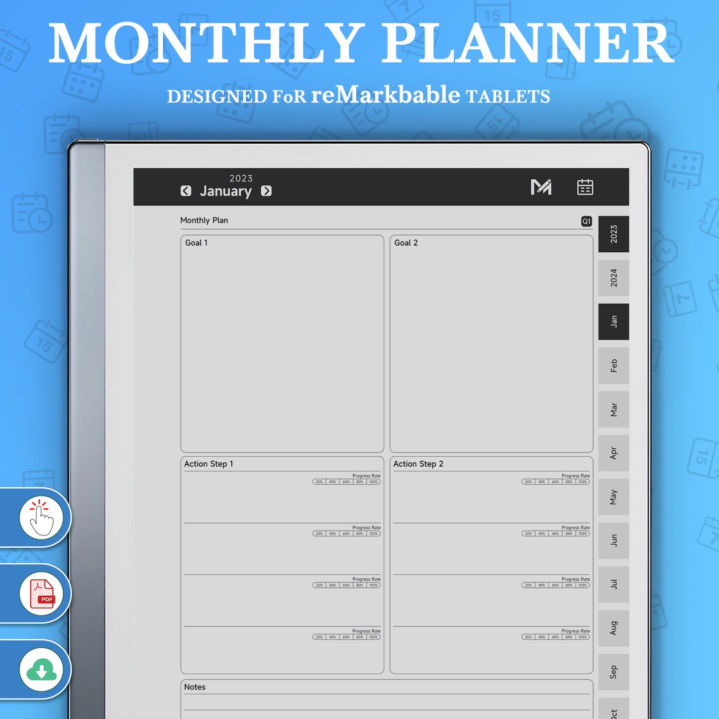 ReMarkable 2 Templates, Monthly Planner 2024