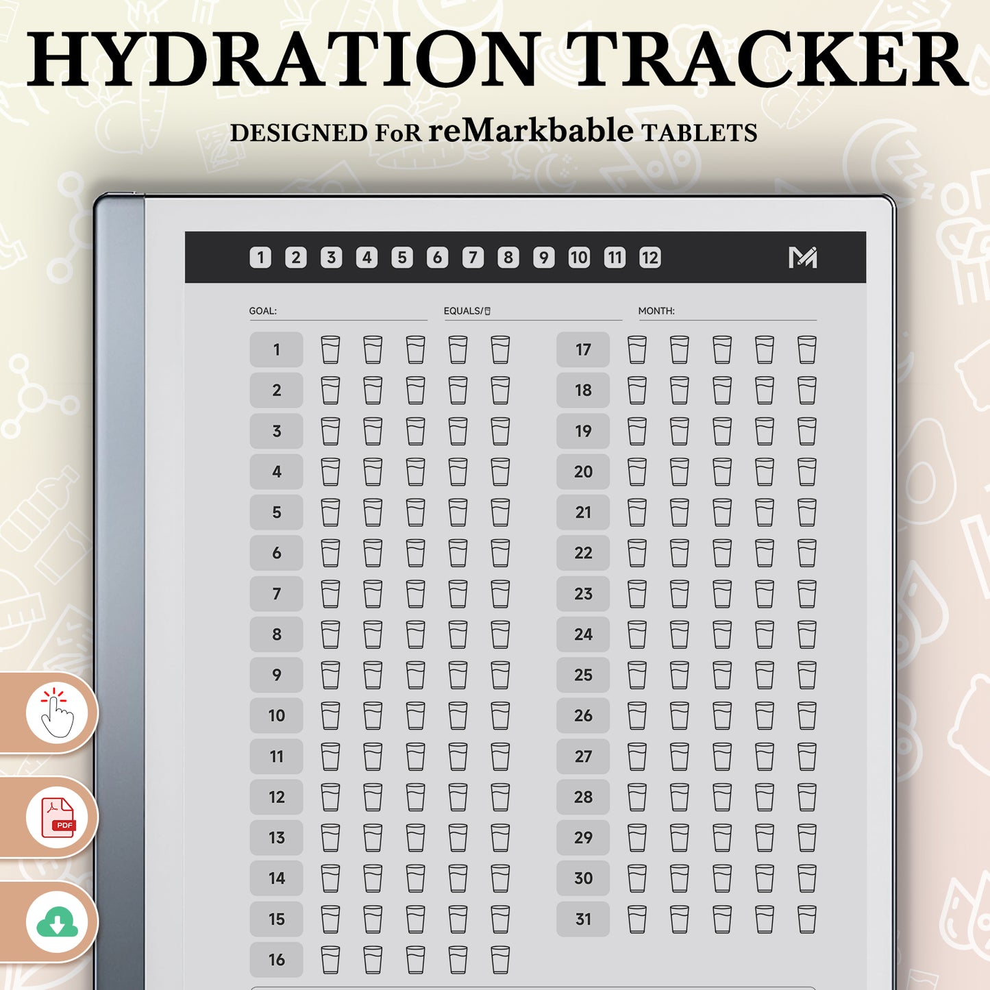 ReMarkable 2 Templates, Hydration Tracker