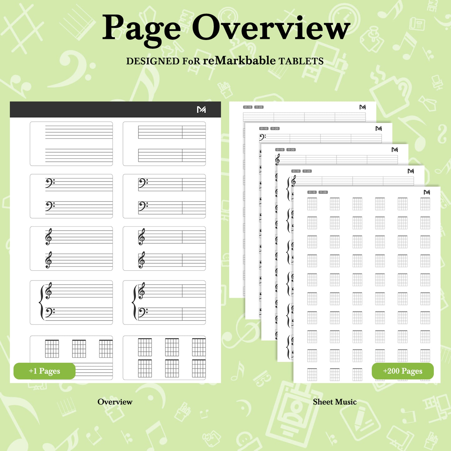 ReMarkable 2 Templates, Sheet Music Book