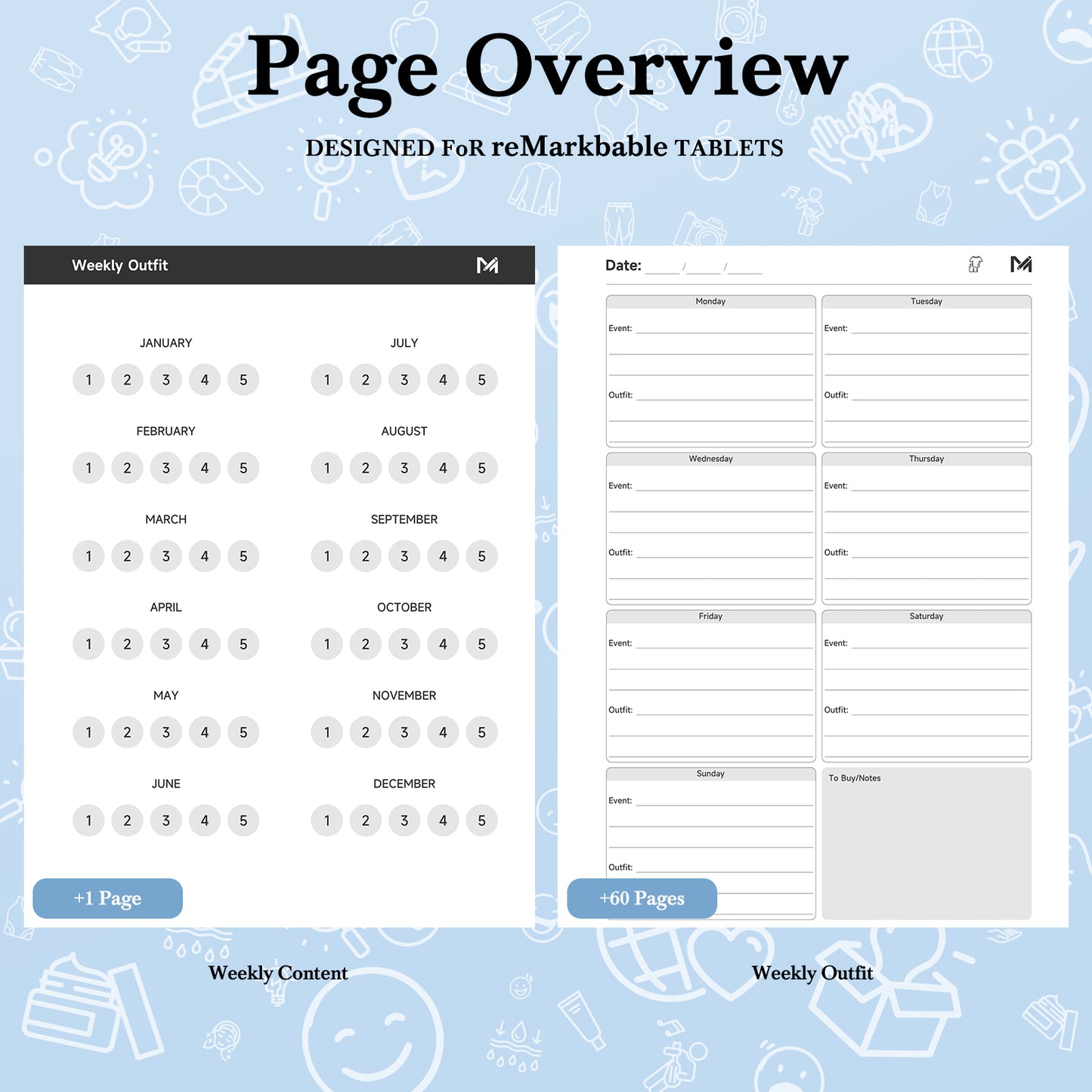 ReMarkable 2 Templates, Wardrobe Planner