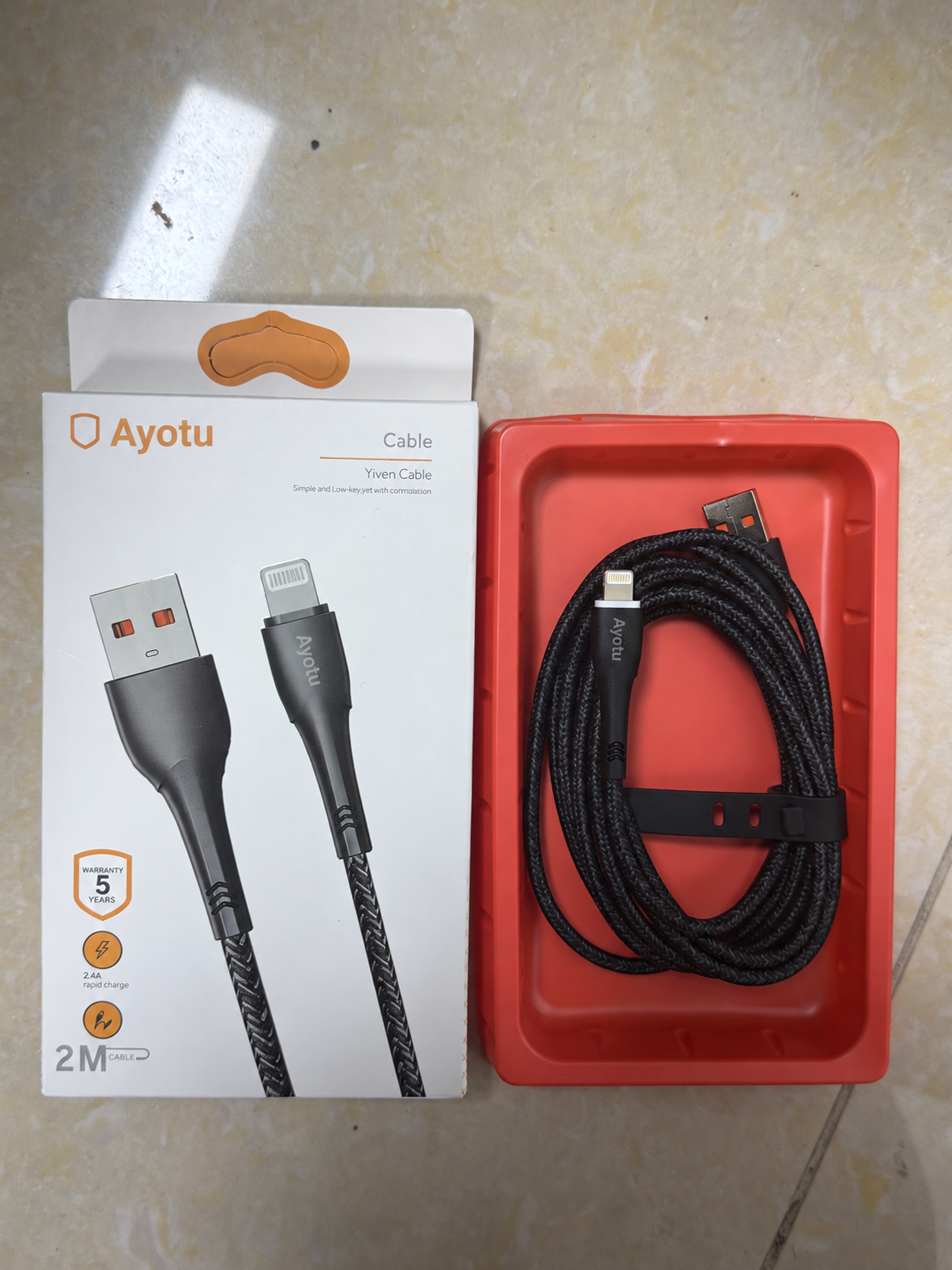 Ayotu 6.6FT (2M) Braided Nylon Charging Cord, USB-A Charger Cable Compatible with iPhone/iPad/iPod, High-Speed Charging & Data Sync, Durable, Tangle-Resistant Cable with Cable Strap