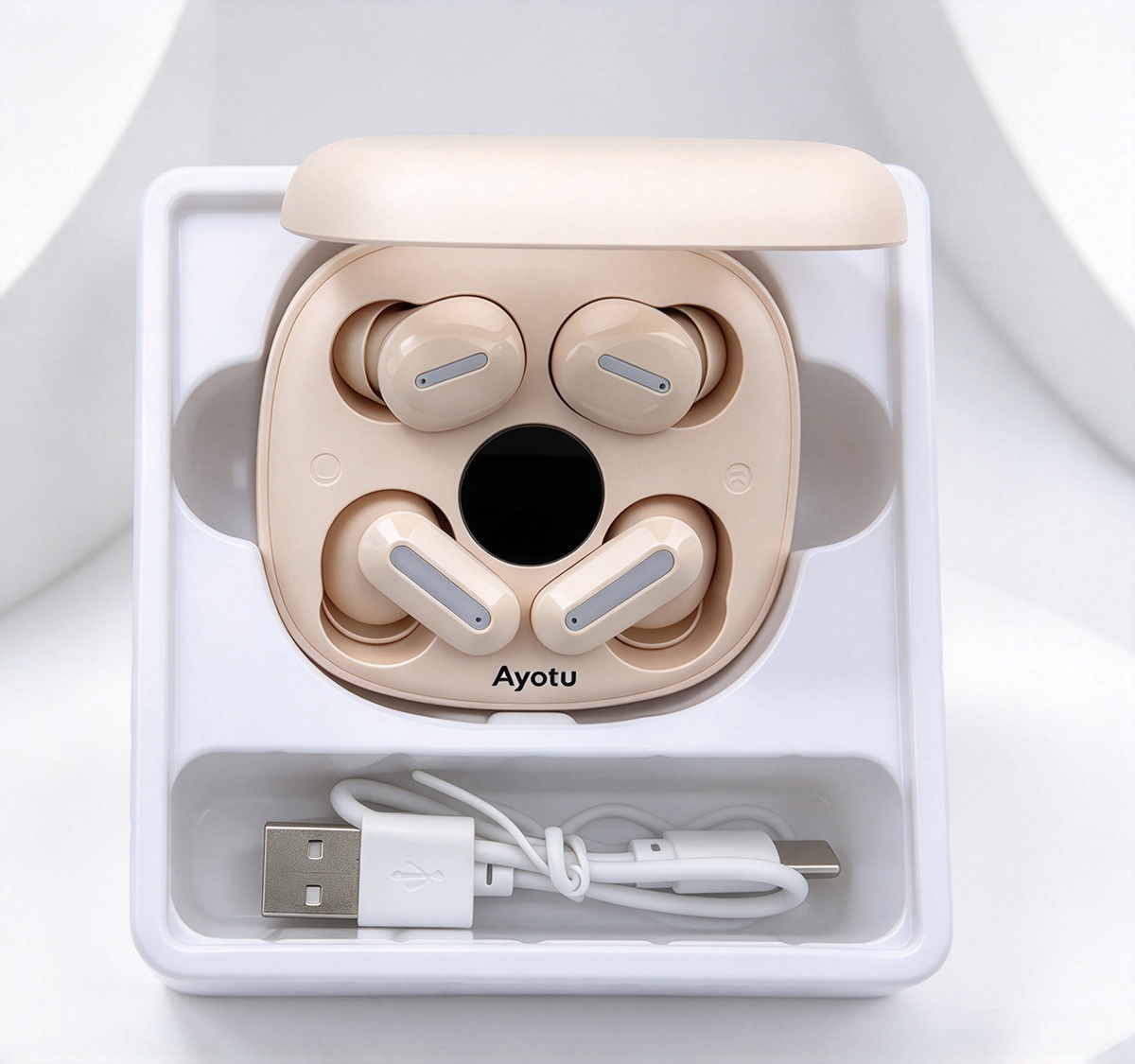 Ayotu True Wireless Earbuds, Bluetooth V6.0 Wireless Earphones with LIVE‑Level Spatial Stereo Sound, Type‑C Charging, 10M Stable Connection, Compatible with iOS Android Windows