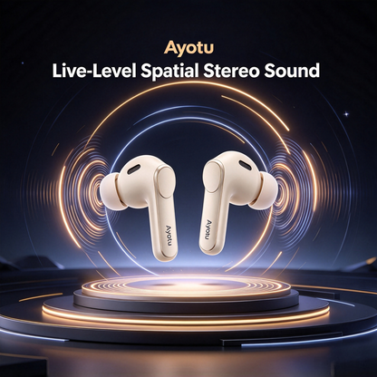 Ayotu True Wireless Earbuds, Bluetooth V6.0 Wireless Earphones with LIVE‑Level Spatial Stereo Sound, Type‑C Charging, 10M Stable Connection, Compatible with iOS Android Windows