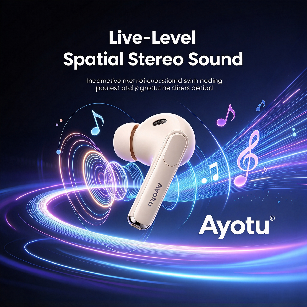 Ayotu True Wireless Earbuds, Bluetooth V6.0 Wireless Earphones with LIVE‑Level Spatial Stereo Sound, Type‑C Charging, 10M Stable Connection, Compatible with iOS Android Windows