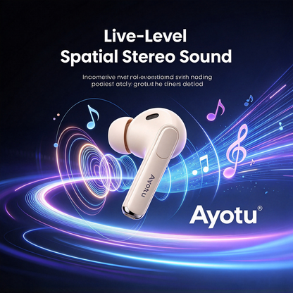 Ayotu True Wireless Earbuds, Bluetooth V6.0 Wireless Earphones with LIVE‑Level Spatial Stereo Sound, Type‑C Charging, 10M Stable Connection, Compatible with iOS Android Windows