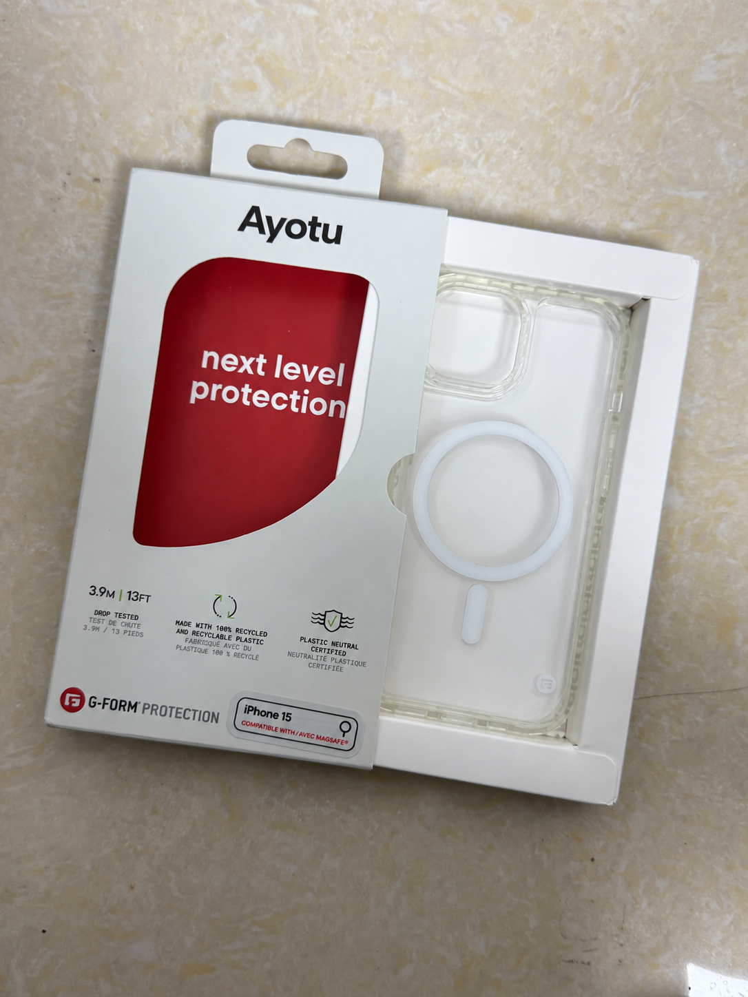 Ayotu Clear Case for iPhone 15 Plus, G‑FORM 13FT Drop Protection MagSafe Compatible Magnetic Phone Cover, 100% Recycled Recyclable Plastic, Plastic‑Neutral Certified Slim Transparent Protective Case