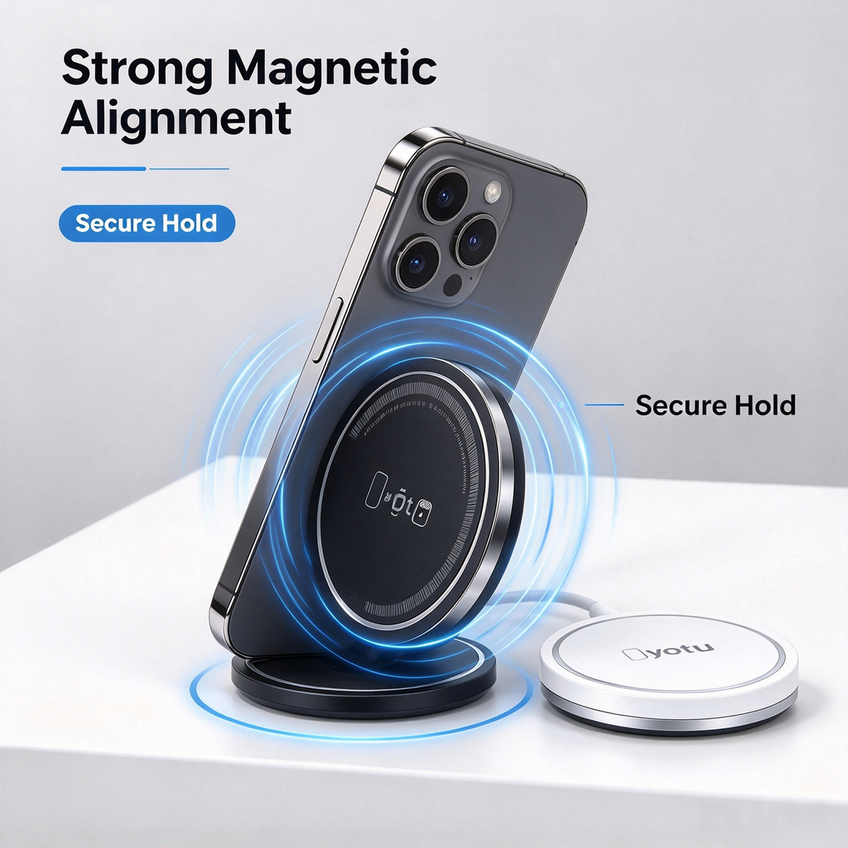 Ayotu 2‑in‑1 Magnetic Wireless Charger, 15W Max Fast Mag‑Safe Charging Pad, with 3.3FT (1M) Dual‑Head USB‑A & Type‑C Convertible Cable, Metal PVC Compact Wireless Charger for Mag‑Safe iPhone & Wireless Charging Earbuds