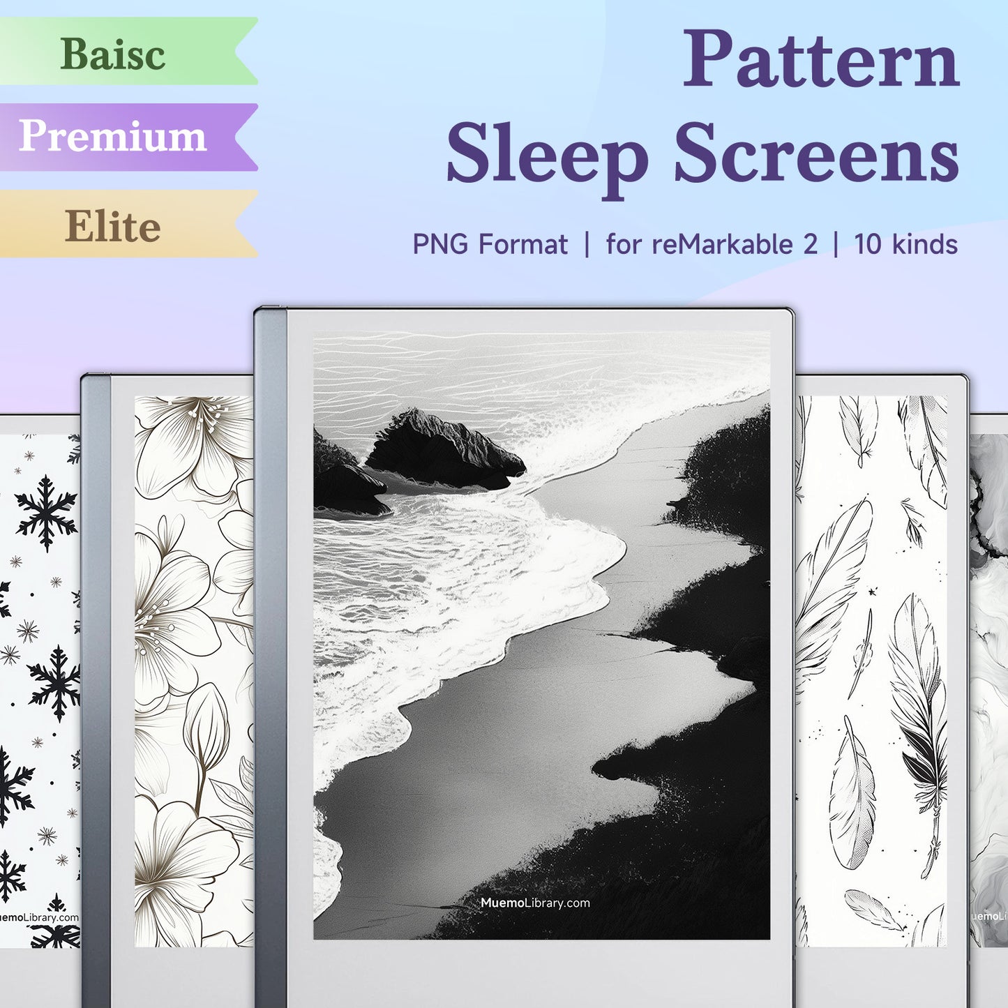 ReMarkable 2 Sleep Screens, 10 PNG Patterns