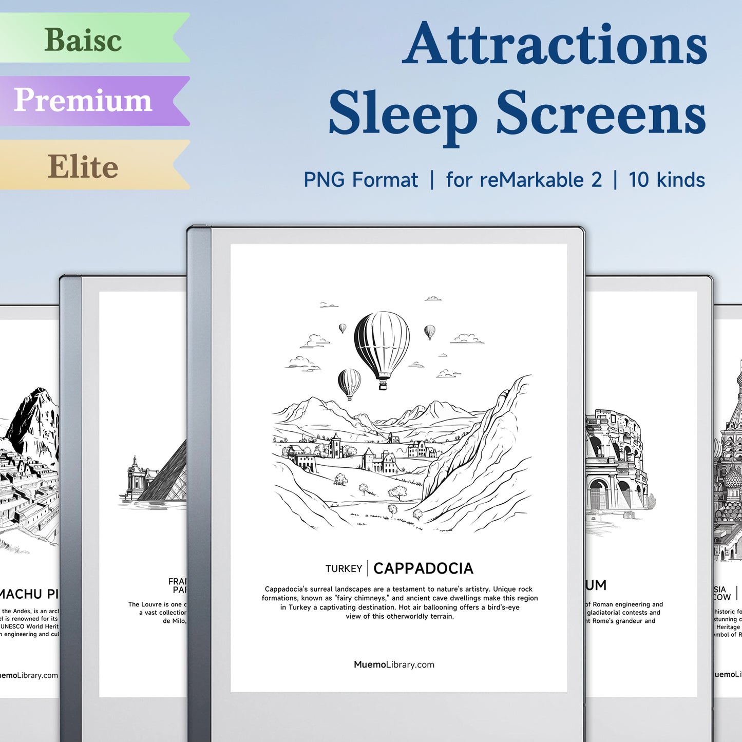 ReMarkable 2 Sleep Screens, 10 PNG Attractions