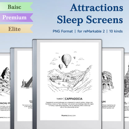 ReMarkable 2 Sleep Screens, 10 PNG Attractions