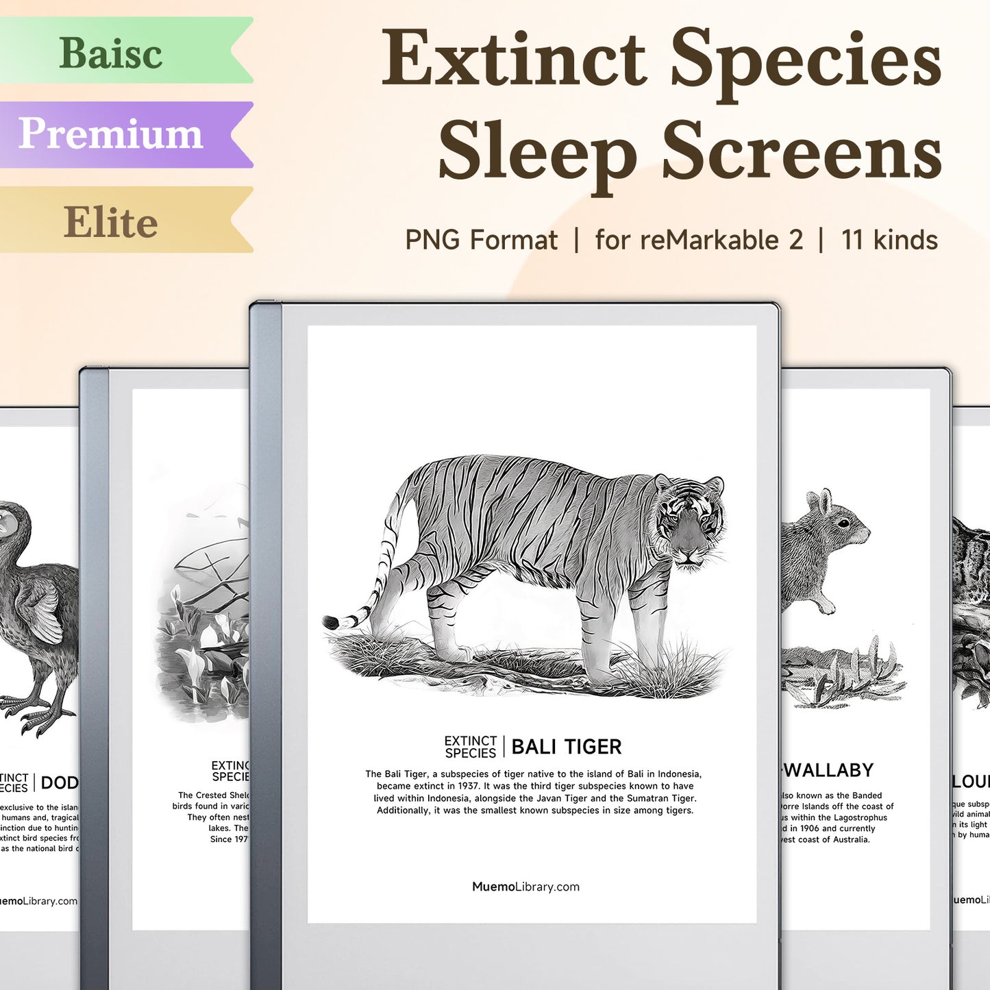 ReMarkable 2 Sleep Screens, 11 PNG Extinct Species