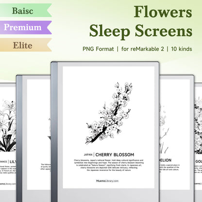 ReMarkable 2 Sleep Screens, 10 PNG National Flowers