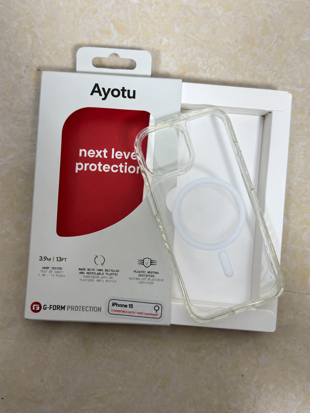 Ayotu Clear Case for iPhone 15 Plus, G‑FORM 13FT Drop Protection MagSafe Compatible Magnetic Phone Cover, 100% Recycled Recyclable Plastic, Plastic‑Neutral Certified Slim Transparent Protective Case