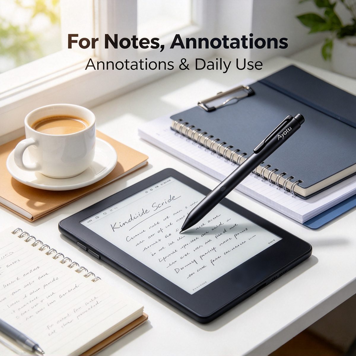 Ayotu Electromagnetic Stylus Pen for Kindle Scribe, Wacom‑Powered Passive E‑Ink Stylus, No Bluetooth & No Charging Needed, with Pen Clip, Anti‑Loss Lanyard & Replacement Nibs for Wacom‑Enabled E‑Reader Tablets