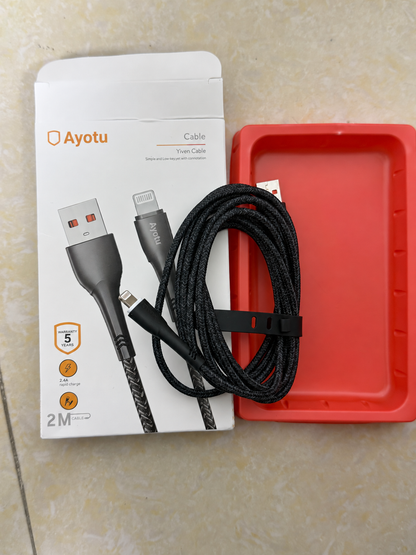 Ayotu 6.6FT (2M) Braided Nylon Charging Cord, USB-A Charger Cable Compatible with iPhone/iPad/iPod, High-Speed Charging & Data Sync, Durable, Tangle-Resistant Cable with Cable Strap