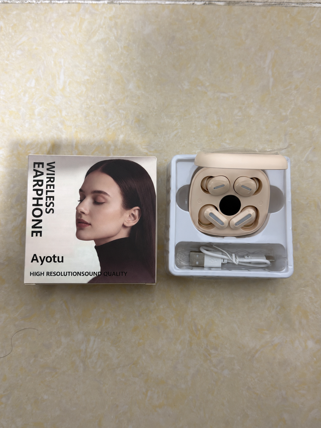 Ayotu True Wireless Earbuds, Bluetooth V6.0 Wireless Earphones with LIVE‑Level Spatial Stereo Sound, Type‑C Charging, 10M Stable Connection, Compatible with iOS Android Windows