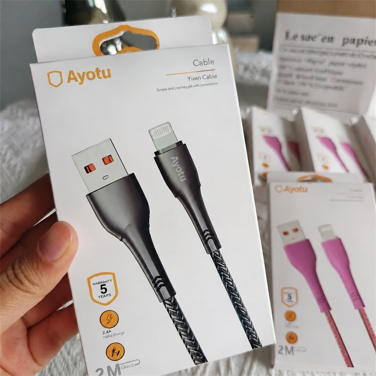 Ayotu 6.6FT (2M) Braided Nylon Charging Cord, USB-A Charger Cable Compatible with iPhone/iPad/iPod, High-Speed Charging & Data Sync, Durable, Tangle-Resistant Cable with Cable Strap