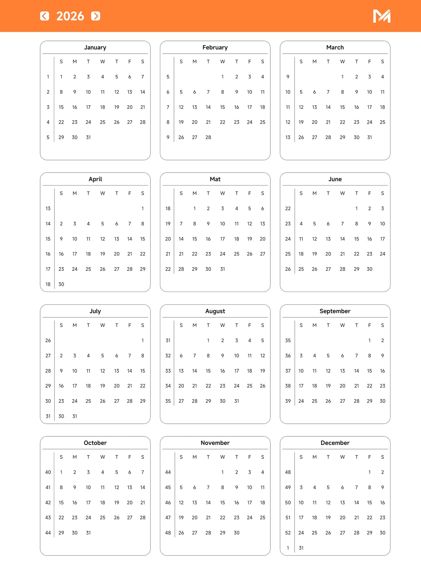 2026 Weekly Planner - Compatible with reMarkable 2, Paper Pro & Paper Pro Move